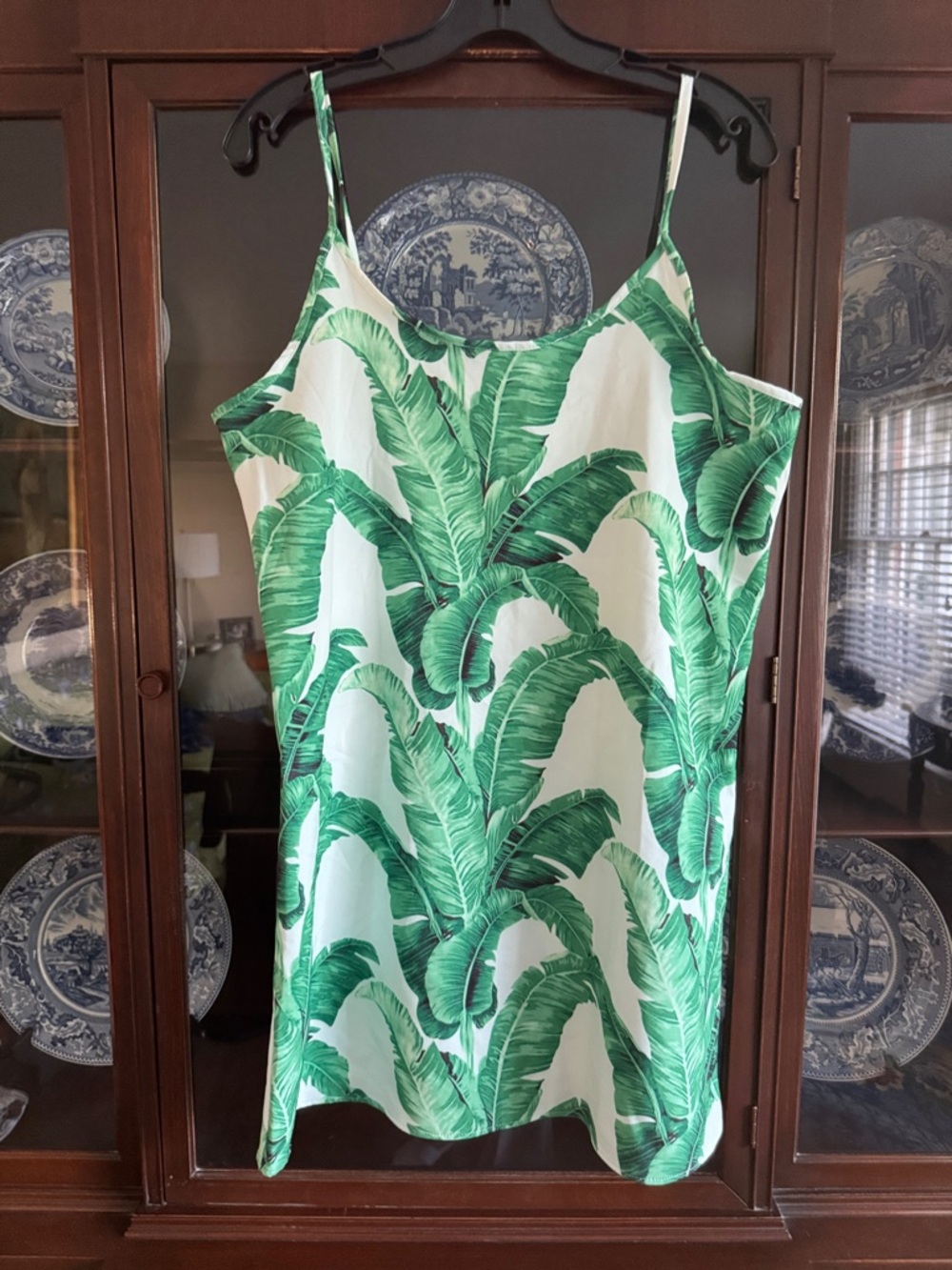 Green Palm Leaf Slip Dress - Tropical Print